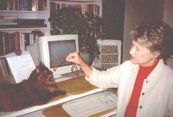 Shirley Rousseau Murphy with a cat